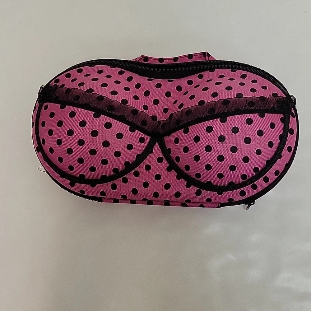 NWOT pink and black bra/swimsuit case